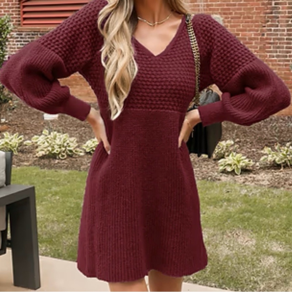 NWT Cupshe Long Sleeve Honeycomb Sweater Dress S4